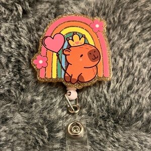 Cute Capybara Rainbow Badge Reel